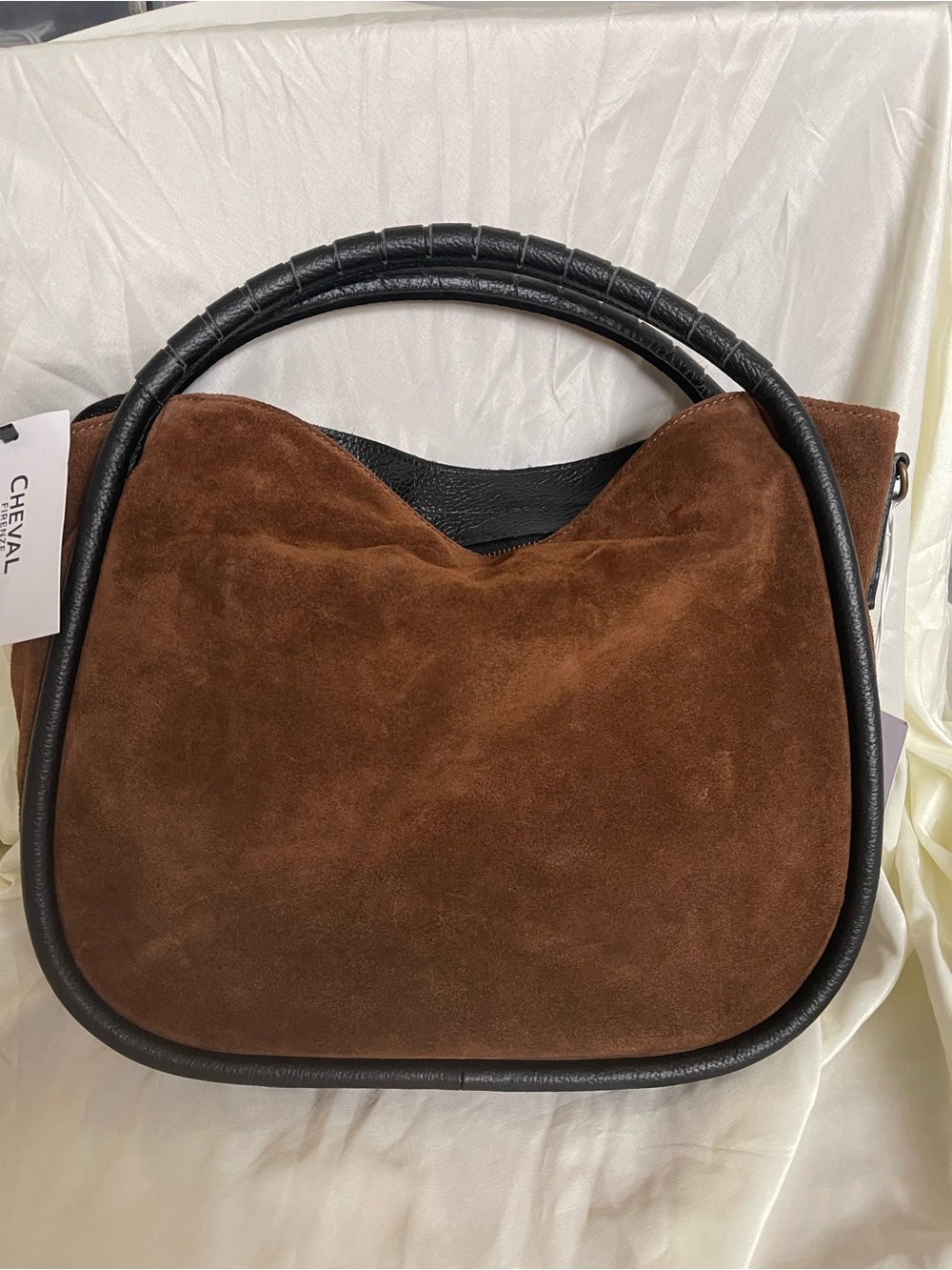 NWT Cheval Firenze Brown Suede & Black Leather Shoulder Bag Made in Italy